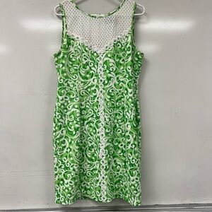 J. Howard Green/White Knee Length Lace Trimmed Sheath Dress Plus Size 14